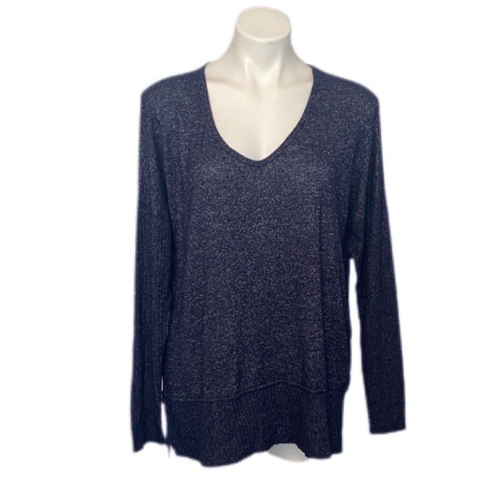 🌸3/$25 Alexander Jordan Hacci Knit V-neck Long Sleeve Heather Blue Top, Size M